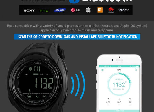 Skmei 1316 Waterproof Alarm Bluetooth Sports Watch