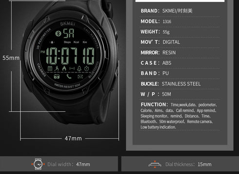 Skmei 1316 Waterproof Alarm Bluetooth Sports Watch