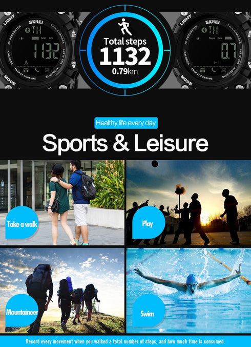 SKMEI 1227 Waterproof Alarm Bluetooth Sports Watch