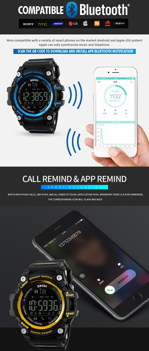 SKMEI 1227 Waterproof Alarm Bluetooth Sports Watch