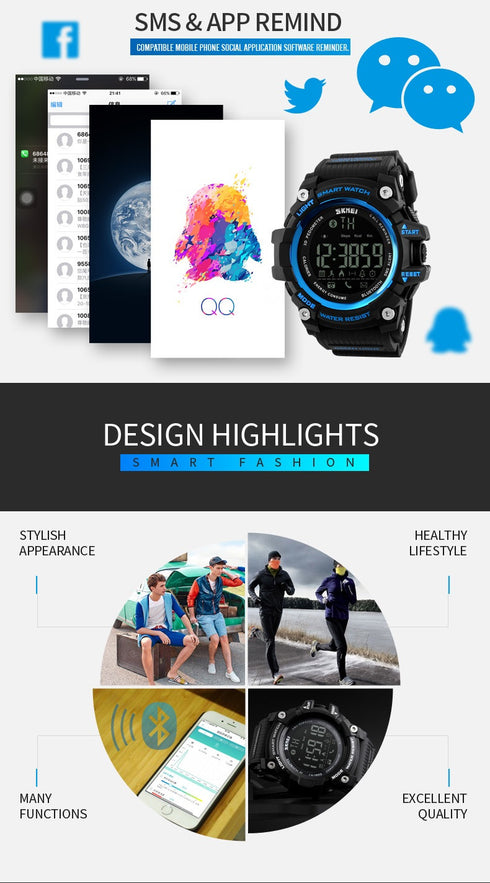 SKMEI 1227 Waterproof Alarm Bluetooth Sports Watch
