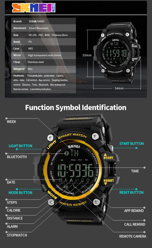 SKMEI 1227 Waterproof Alarm Bluetooth Sports Watch