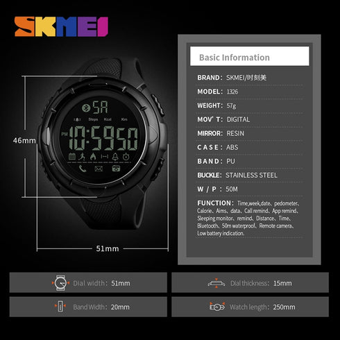 Skmei 1326 Waterproof Alarm Bluetooth Sports Watch