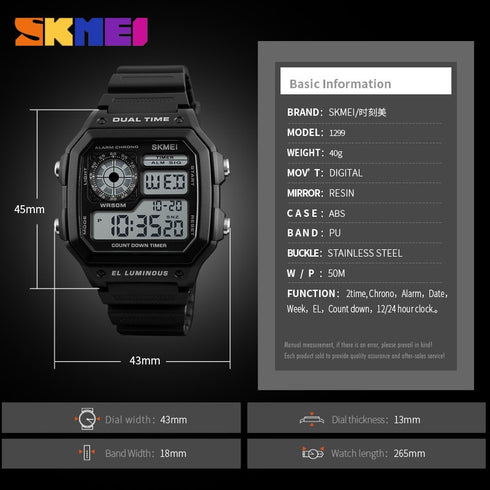 SKMEI 1299 Waterproof Alarm Bluetooth Sports Watch