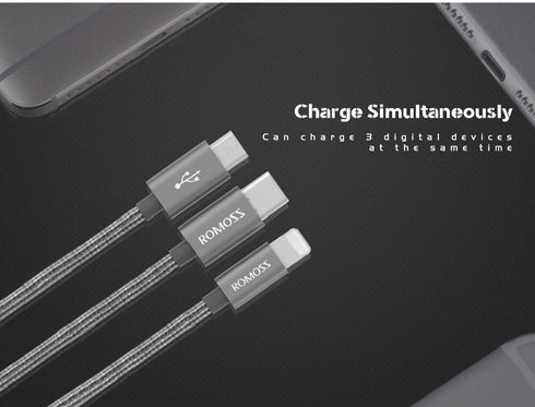 Romoss 3 in 1 Fast Charging cable for iPhone / Type-C / Micro 2.4A - CB25A