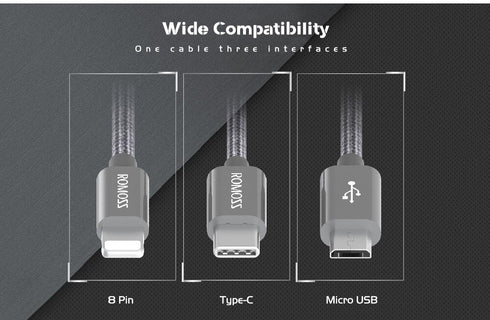 Romoss 3 in 1 Fast Charging cable for iPhone / Type-C / Micro 2.4A - CB25A
