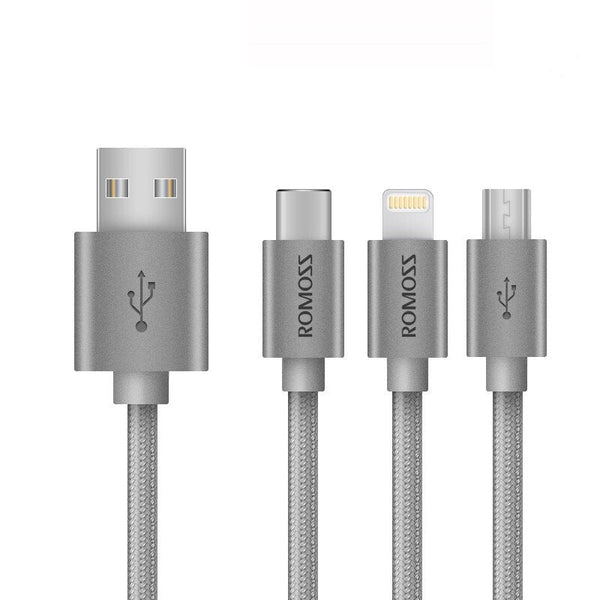 Romoss 3 in 1 Fast Charging cable for iPhone / Type-C / Micro 2.4A - CB25A - WooTech Online Shopping In SA