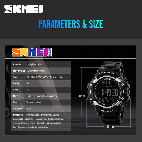SKMEI 1226 Waterproof Alarm Bluetooth Sports Watch