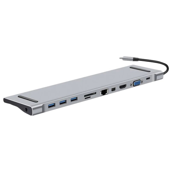 Type-C Hub 10 in 1 Type C to HDMI VGA 3*USB-3.0 /RJ45 Gigabit Ethernet PD SD/TF Hub - WooTech Online Shopping In SA
