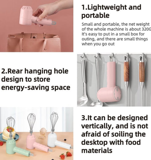 USB Rechargeable Wireless Hand Mixer - White - WooTech Online Shopping In SA