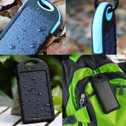 Waterproof Solar Power Bank Shockproof - With Two USB Outputs - Blue