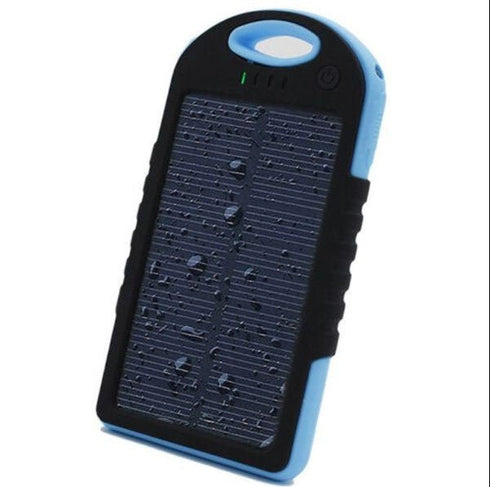 Waterproof Solar Power Bank Shockproof - With Two USB Outputs - Blue